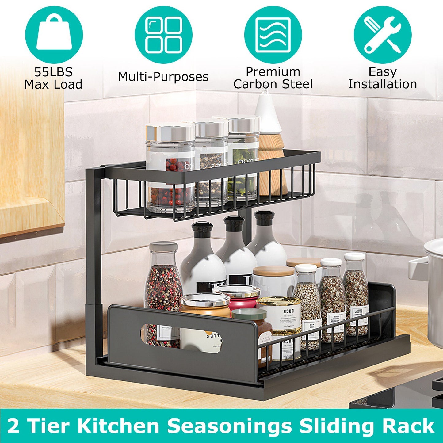 2 Tier under Sink Organizer Sliding Storage Drawer for Kitchen Bathroom Cabinet