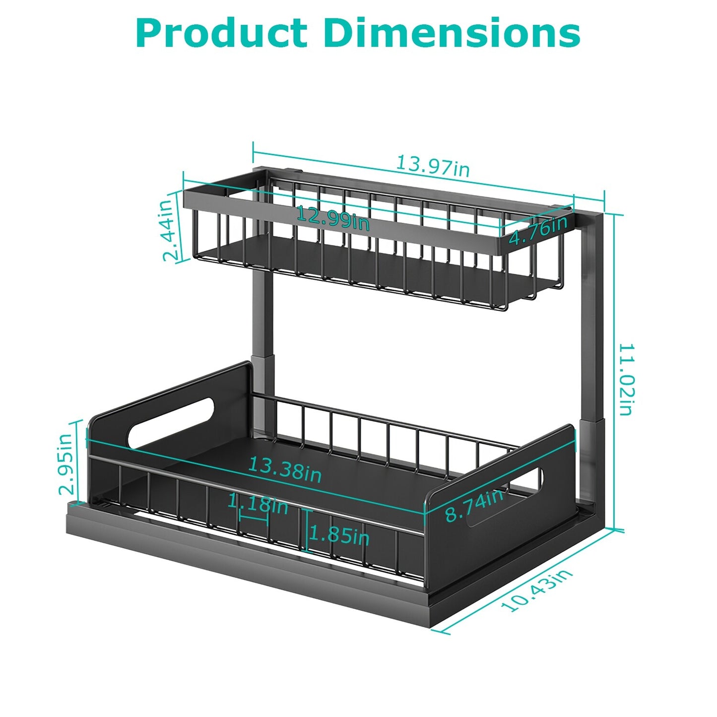 2 Tier under Sink Organizer Sliding Storage Drawer for Kitchen Bathroom Cabinet