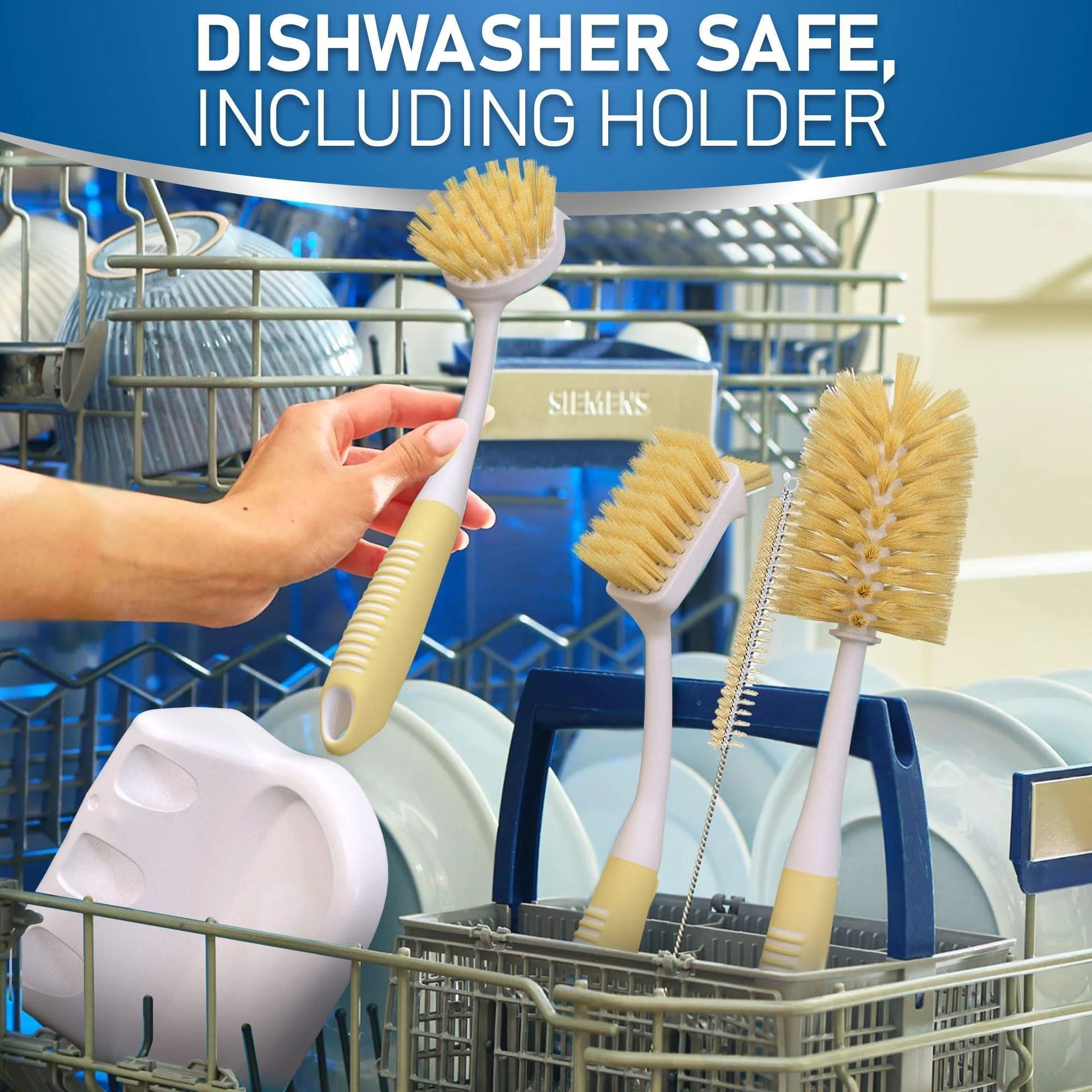 Dish Brush Set of 5 with Convenient Holder Bottle Water Brush Dish Scrub Brush Scrubber Brush and Straw Brush Kitchen Scrub Brushes Non Slip Long Handle for Sink Dishes Cup Pot