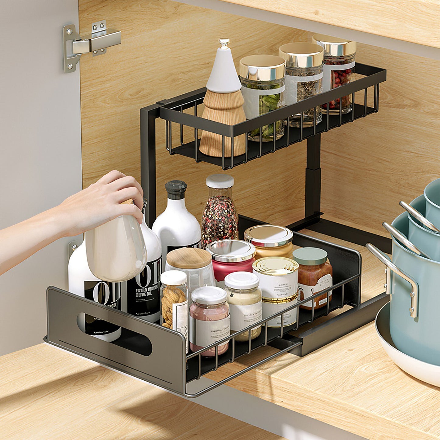 2 Tier under Sink Organizer Sliding Storage Drawer for Kitchen Bathroom Cabinet