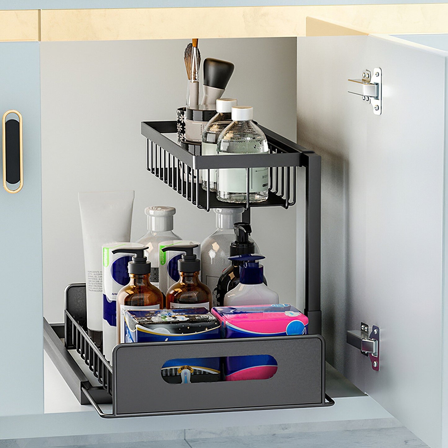 2 Tier under Sink Organizer Sliding Storage Drawer for Kitchen Bathroom Cabinet