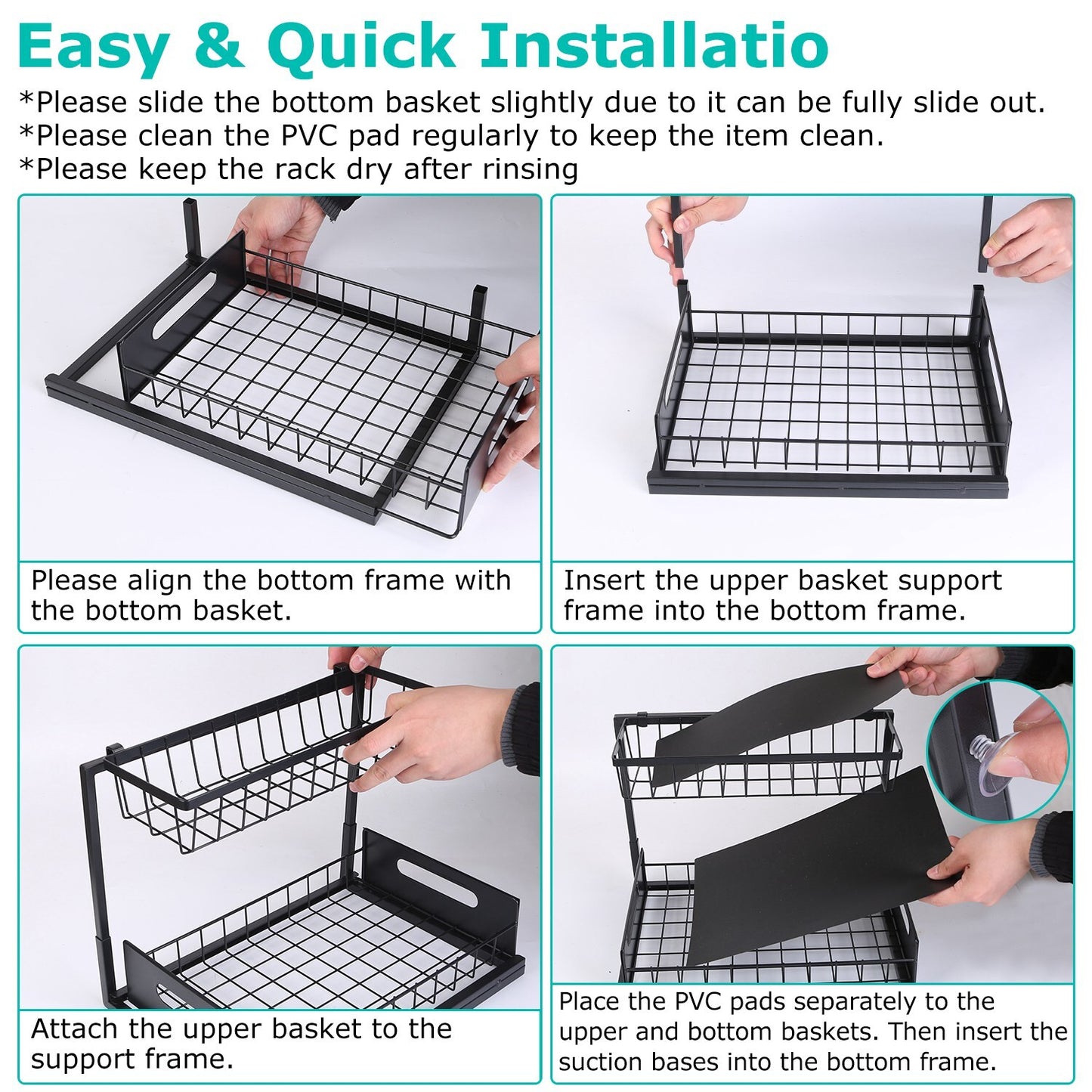 2 Tier under Sink Organizer Sliding Storage Drawer for Kitchen Bathroom Cabinet