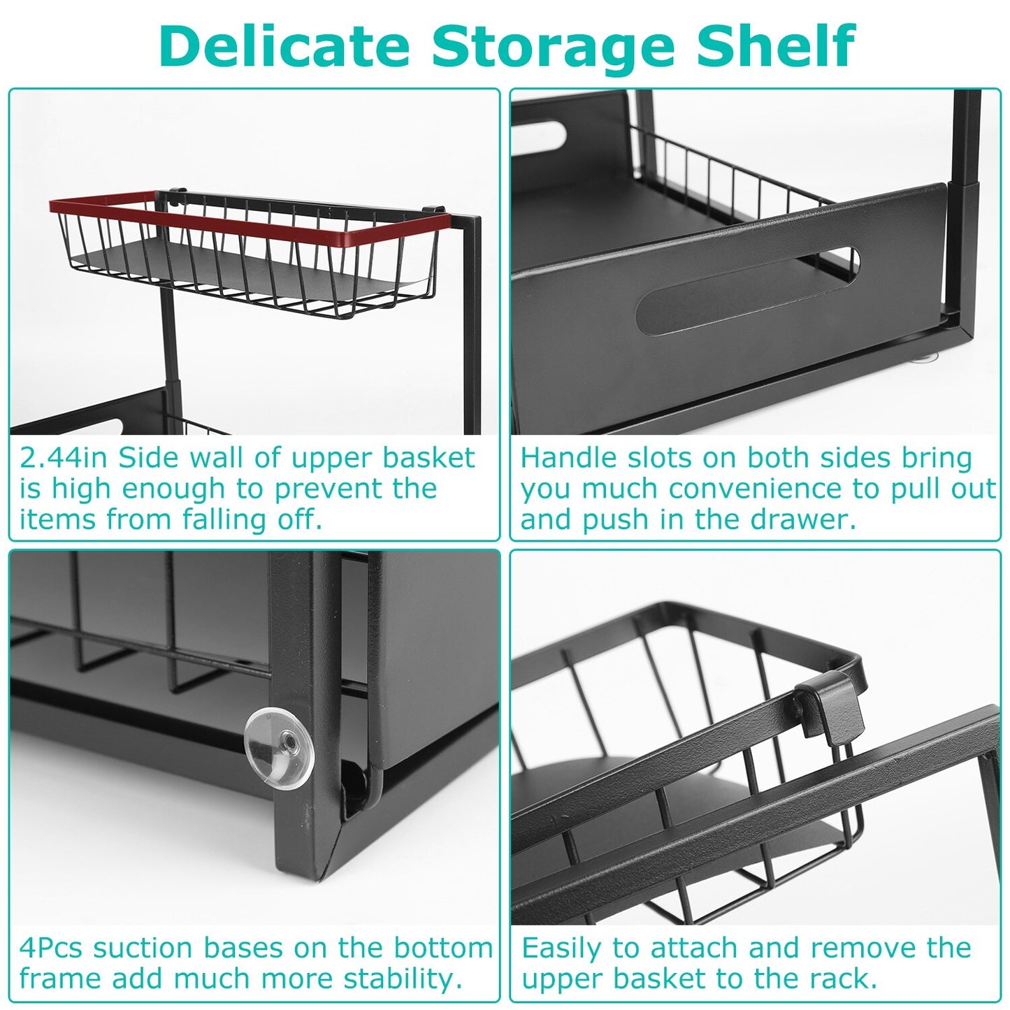 2 Tier under Sink Organizer Sliding Storage Drawer for Kitchen Bathroom Cabinet
