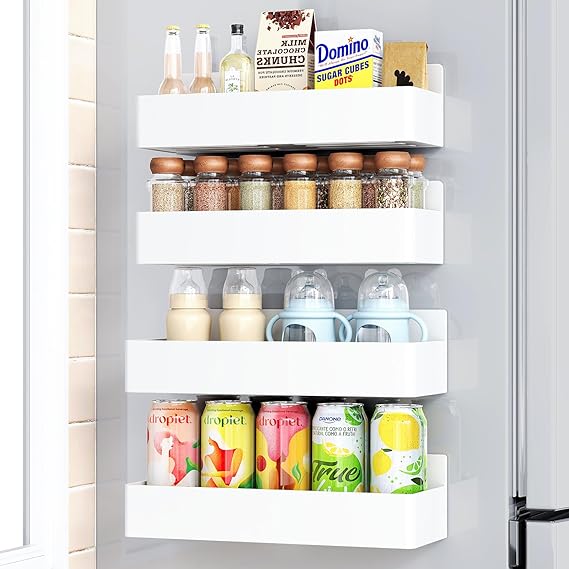 Magnetic Spice Rack for Refrigerator, Kitchen Organizer and Storage Shelf, Black (4 Pack)…