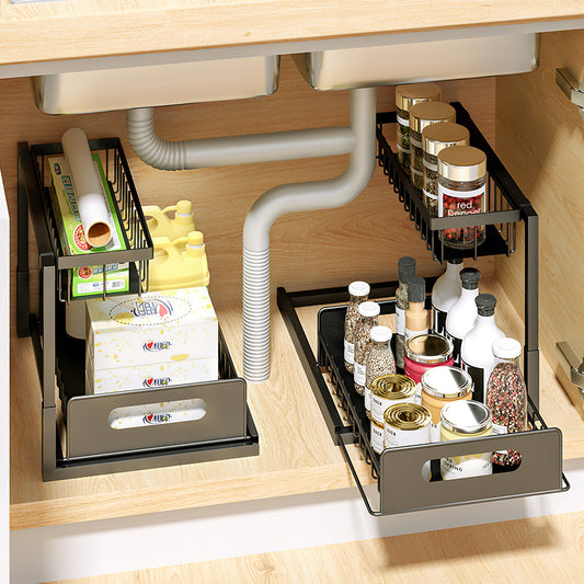 2 Tier under Sink Organizer Sliding Storage Drawer for Kitchen Bathroom Cabinet