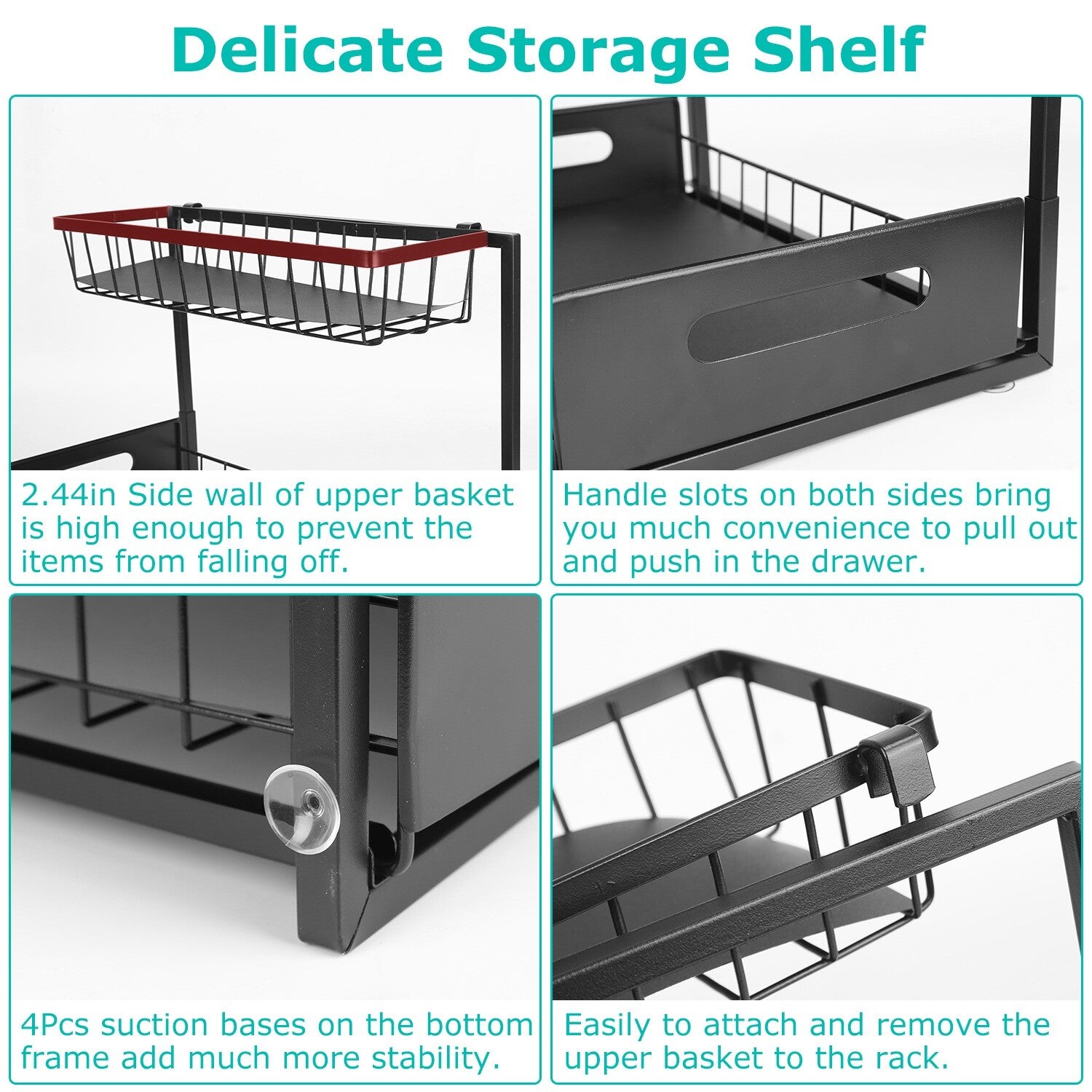 2 Tier under Sink Organizer Sliding Storage Drawer for Kitchen Bathroom Cabinet